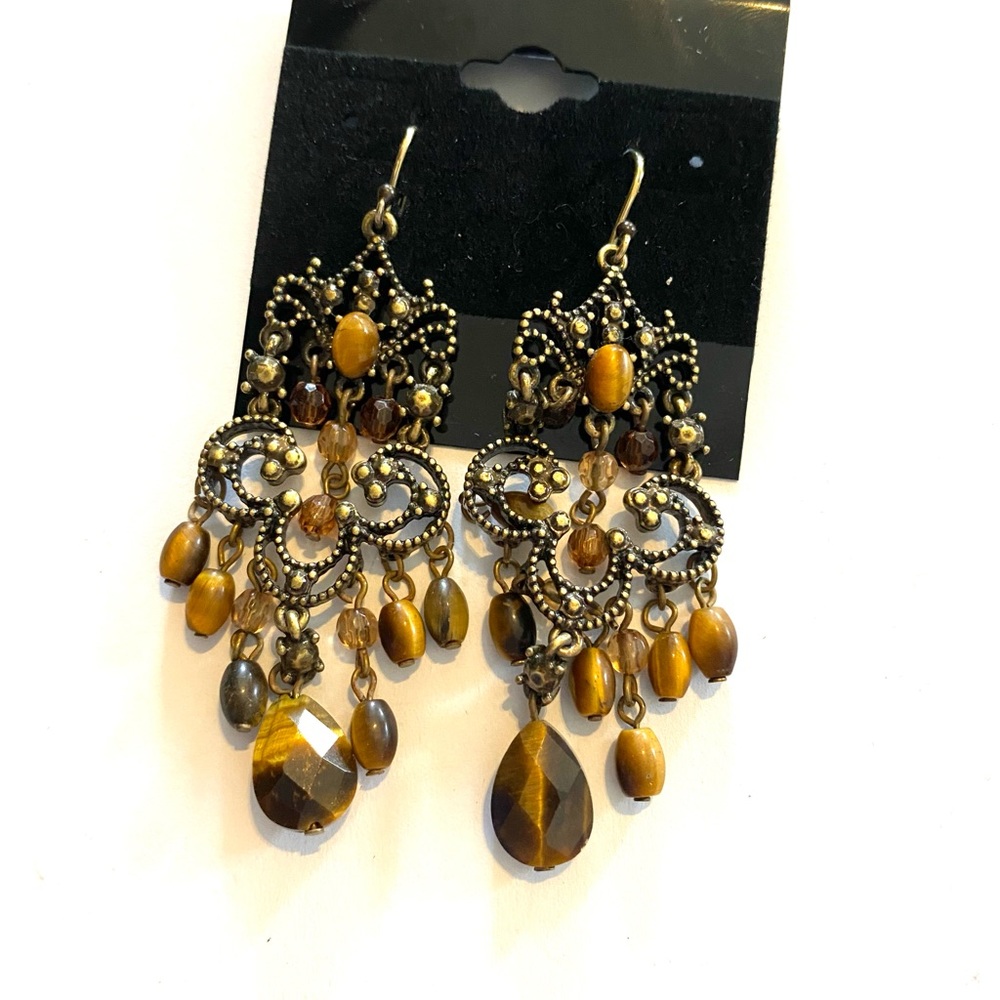 Tiger eye stone Antique chandelier earrings